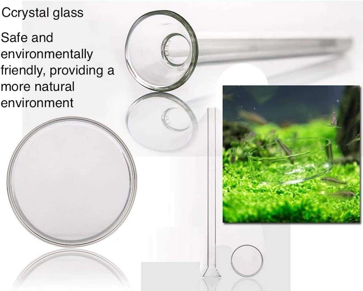 Aquarium Shrimp Feeding Tube and Dish, Clear Crystal Glass Shrimp Feeder Tube Tray for Fish, Clear Glass Aquarium Tube, Fish Tank Waterfall Pipe for Freshwater and Marine Aquarium (8 in)